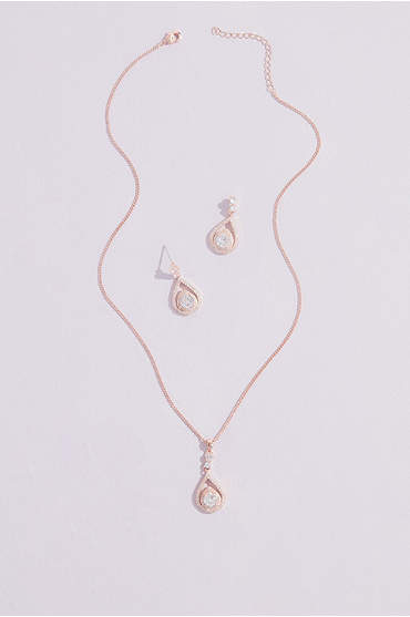 Pave Crystal Teardrop Earrings and Necklace Set